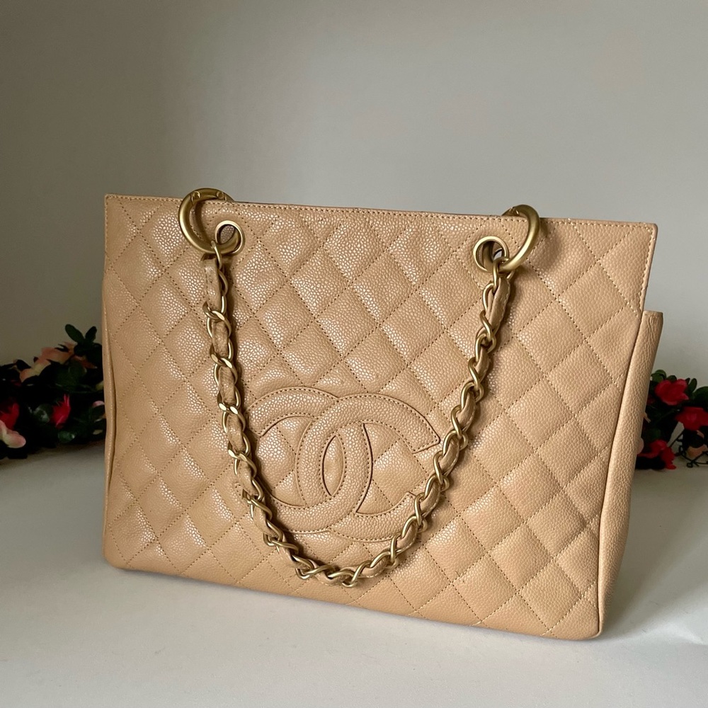 Chanel Caviar Quilted Grand Timeless Tote GTT Beige GHW